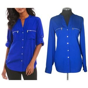 Calvin Klein – Royal Blue Roll Tab Zip Up Utility Blouse – Small
